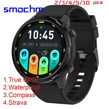 2/ 3/ 4/ 5/10 Шт. /лот Smochm SM47 GPS Местоположение Спортивные Смарт-Часы Круглый Компас Высокого Разрешения 1.32 Частота Сердечных сокращений Водонепроницаемый
