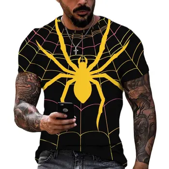 2023 Забавный рисунок паука с 3D-принтом, дышащий пуловер, Летний повседневный модный О-образный вырез с коротким рукавом, мужские футболки большого размера