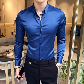 2023 Новая высококачественная рубашка с вышивкой, мужская повседневная рубашка с длинным рукавом, приталенная мужская однотонная деловая рубашка