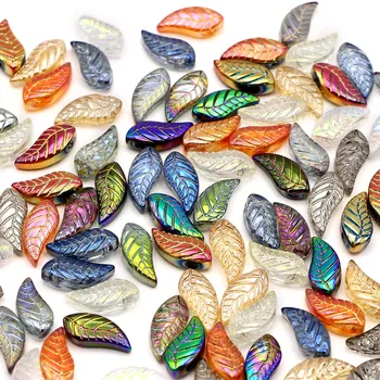 20шт Стеклянные бусины в форме листьев, хрустальные бусины цвета AB для браслетов, ожерелья, бусины для изготовления ювелирных изделий, подвески 8X18 мм