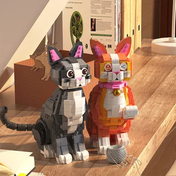 800шт Модель животного Милый кот Строительный блок Сборка игрушки 3D украшения для детей и взрослых в качестве подарков