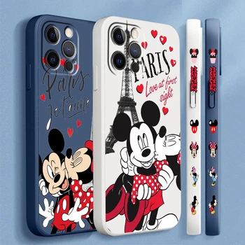 Disney London Minnie Mickey Для Apple iPhone 15 14 13 12 11 XS XR X 8 7 SE Pro Ultra Max Plus Mini С Жидкой Левой Веревкой Чехол Для Телефона