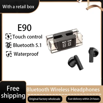 E90 TWS Bluetooth Наушники с сенсорным управлением Беспроводные Наушники с микрофоном Светодиодный дисплей HD Стерео Спортивные водонепроницаемые гарнитуры