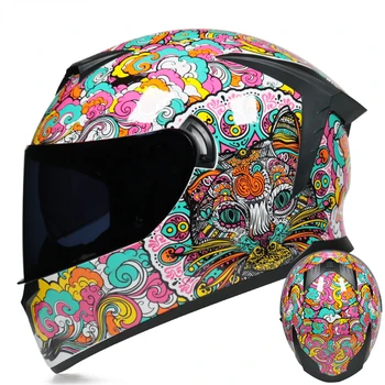 Four Seasons Противотуманный мотоциклетный шлем с откидной крышкой с двойными линзами для мужчин и женщин, Мотоциклетная шляпа для мотокросса с полным лицом, Moto Casco