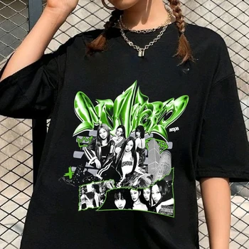 Kpop aespa Летняя женская футболка Модная повседневная пара хлопчатобумажных топов с коротким рукавом в готическом стиле для девочек в стиле хип-хоп Топы с графическим принтом