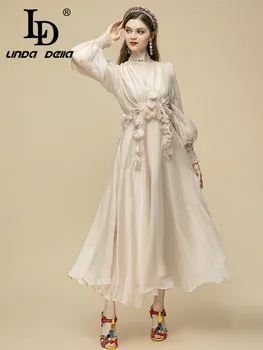 LD LINDA DELLA 2023, модное дизайнерское летнее платье, женское платье с V-образным вырезом и рукавом-фонариком, элегантное длинное платье для отпуска и вечеринки