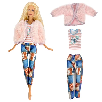 NK 1 комплект, Платье принцессы, Благородный костюм, шуба, Модные клетчатые брюки, Повседневная одежда Для куклы Барби, Аксессуары, Подарок Для девочки, Игрушка