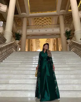 V-образный вырез, длина до пола, без бретелек, длинные рукава, вечерние платья, платья для выпускного вечера, Саудовская Аравия, Женское вечернее платье