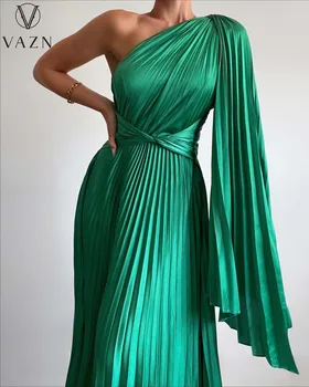 VAZN 2023, Новое женское модное длинное платье в уличном стиле без рукавов, платье на одно плечо, однотонное женское платье в пол