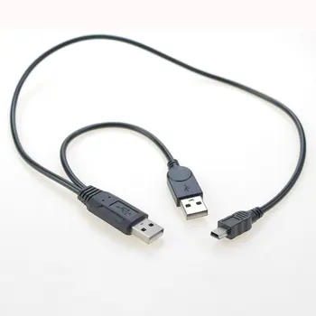 Y-образный Кабель USB 2.0 Double A Type 2A Male to Mini 5-Контактный Разъем 2 в 1 Для 2,5 