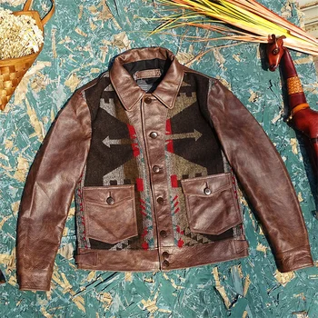 YWTSCH, Тотем навахо, Твидовая строчка, импортная куртка из воловьей кожи первого слоя, мужские тонкие байкерские модели