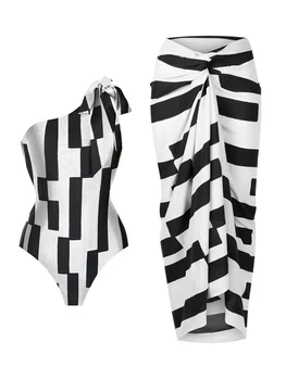 Бандо, черно-белый цветной блок, женский дизайн с диагональным ремешком, цельный купальник-бикини, мода на летние каникулы 2023