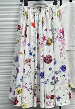 Брендовая рубашка с цветочным принтом, Трапециевидные хлопковые шелковые плиссированные женские юбки