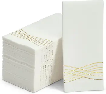 Бумажные салфетки с тисненым рисунком из металлической фольги 100ШТ, одноразовые льняные полотенца для рук на ощупь для свадебной вечеринки, ужина дома, отеля