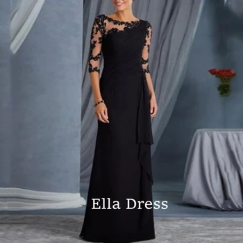 Вечернее платье Ella, черное вечернее платье для женщин, шифоновое платье с аппликацией на рукавах, королевское синее свадебное платье для гостей.