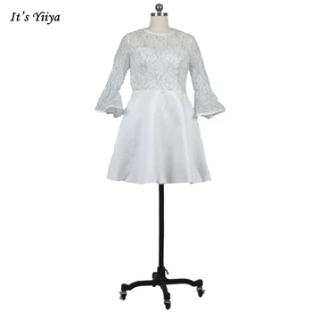 Вечерние платья с открытой спиной, белые кружевные рукава с круглым вырезом, три четверти, молния сзади, длина до колен, Размер 8, женское вечернее платье LX711