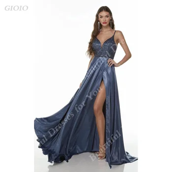 Вечерняя одежда GIOIO, Длинный Сексуальный, струящийся, открытый лиф с бисером сзади, разрез, для выпускного вечера, Платье Богини, Элегантные вечерние платья
