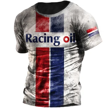 Винтажная футболка, мужская футболка с 3D-печатью, мотоциклетная футболка, нефтяная футболка с коротким рукавом, велосипедная футболка, мужская одежда, камуфляж