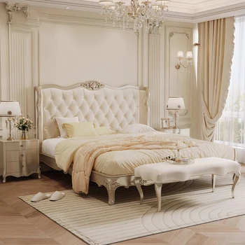 Винтажные Роскошные Каркасы кроватей, Королевская эстетика, современное Белое изголовье кровати размера 