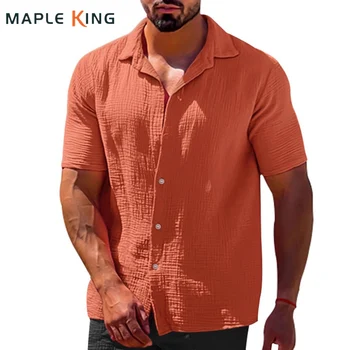Винтажные рубашки для мужчин из хлопка и льна Havaianas Masculino 2023 Летняя Повседневная Однотонная Пляжная Блузка Мужские Свободные топы Camisetas