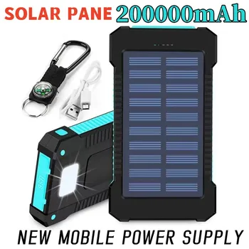 Внешний аккумулятор емкостью 200000 мАч, солнечный аккумулятор, фонарик LEDSOS, быстрая зарядка, портативный Водонепроницаемый Powerbank для смарт-мобильного телефона