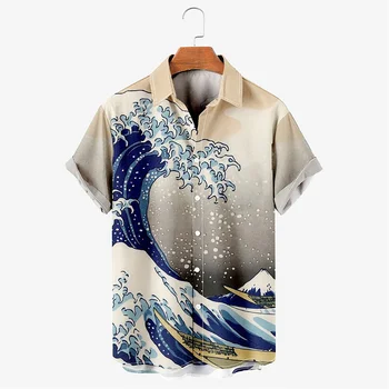 Гавайская рубашка для мужчин, летняя 3D мода, рубашки с принтом 