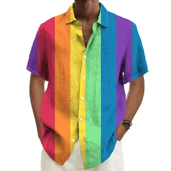 Гавайская рубашка, мужские рубашки с 3D цветным принтом, Летняя мужская одежда, топ с коротким рукавом с радужным рисунком, повседневная уличная одежда, футболки Оверсайз
