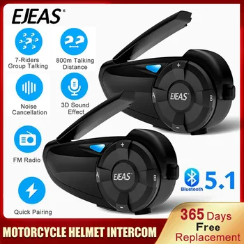 Гарнитуры внутренней связи для мотоциклетных шлемов EJEAS Q7 вместимостью до 7 человек Беспроводной переговорный телефон Bluetooth 5.1 Водонепроницаемые гарнитуры внутренней связи FM