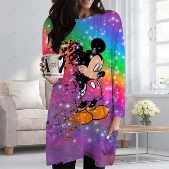 Женская футболка с принтом Disney Minnie Mickey Mouse, толстовка с активной уличной одеждой, топы с принтом с длинным рукавом и круглым вырезом, незаменимые вещи