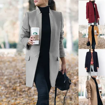 Женская шерстяная куртка со стоячим воротником, приталенный крой, хит продаж Amazon, цельное поколение