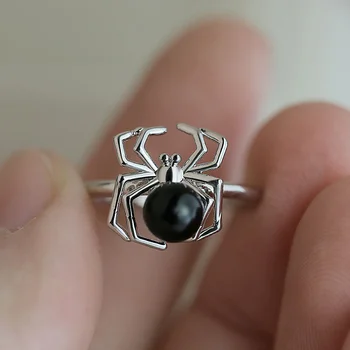 Женские кольца с пауком NurmWung, инкрустированные черным искусственным жемчугом, Очаровательное кольцо с насекомым на палец, ювелирные аксессуары Bague Femme