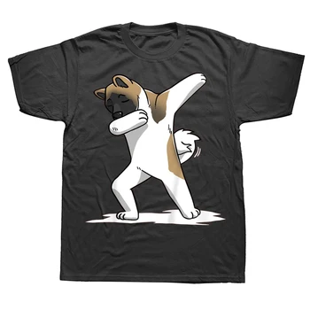 Забавные милые футболки для танцев с собакой Акита, Летний стиль, уличная одежда из хлопка с графическим рисунком, короткий рукав, подарки на день рождения, Футболки для мужчин