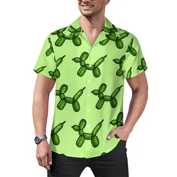 Зеленая свободная рубашка с воздушным шаром в виде животного, мужские повседневные рубашки с веселой собакой на каникулах, Модные блузки с гавайским рисунком с коротким рукавом, Большие размеры