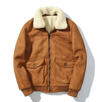 Зимняя мужская замшевая флисовая куртка 2024 года, теплая мужская куртка-бомбер цвета Хаки, повседневное теплое пальто для