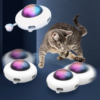 Игрушка для кошек Smart Teaser UFO Поворотный стол для домашних животных, игрушки для обучения ловле, USB-зарядка, тизер для кошек, сменное интерактивное перо Автоматически