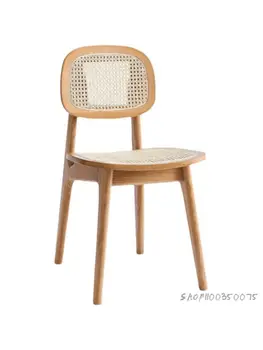 Индивидуальный Дизайнерский обеденный стул из японского ротанга, стул из массива дерева в скандинавском ретро-стиле, домашний досуг, стул с откидной спинкой Wabi-sabi