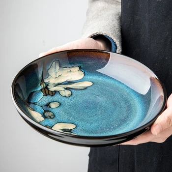 Керамическая глубокая тарелка в китайском стиле, домашняя тарелка для салата, дисковая индивидуальная тарелка, креативная старомодная посуда с ручной росписью