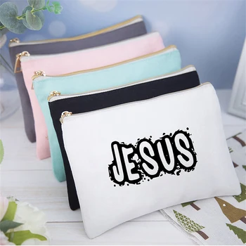 Косметичка с принтом Иисуса, холщовая косметичка, женские сумки для макияжа, дамская дорожная сумка для туалетных принадлежностей, Клатч, сумка-карандаш