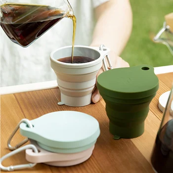 Креативная складная чашка объемом 150 МЛ, мини-выдвижная чашка, силиконовая портативная чайная чашка, телескопическая кружка для питья кофе на открытом воздухе с крышкой