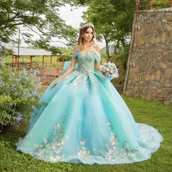 Мексиканские пышные платья Sage Reen ручной работы с 3D цветочной аппликацией, вечерние бальные платья принцессы на День рождения, Vestidos XV Años