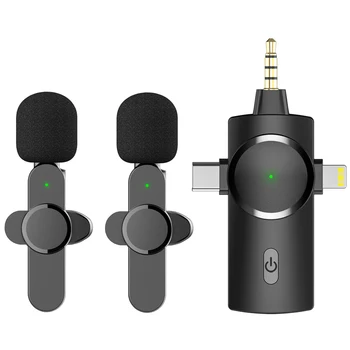 Мини-беспроводные петличные микрофоны 3 в 1 для iPhone/телефона Android/ноутбука для видеозаписи интервью Домашняя студия
