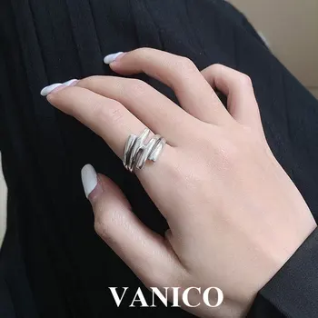 Многослойное Широкое Открытое кольцо из стерлингового серебра 925 пробы, модное минималистичное Простое массивное полированное гладкое однотонное регулируемое кольцо для женщин