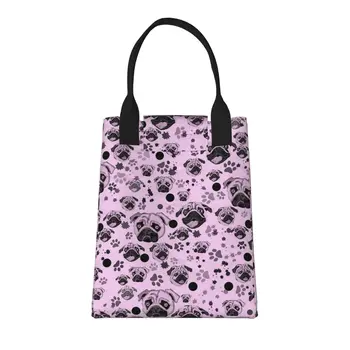 Модная сумка для покупок Pug Life Pink Pug, многоразовая сумка для покупок из прочной винтажной хлопчатобумажной ткани.