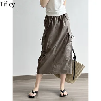 Модные рабочие юбки с завязками в стиле ретро, женская летняя новая юбка-трапеция с разрезом и высокой талией
