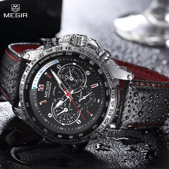 Модные часы MEGIR для мужчин, Многофункциональные спортивные наручные часы с хронографом, Водонепроницаемые кварцевые часы, часы Relogio Masculino