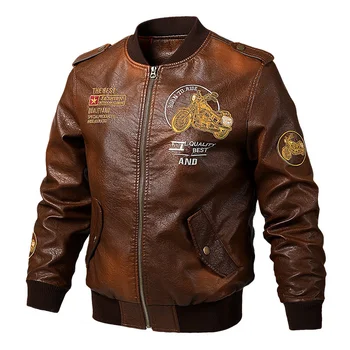 Мужская весенняя куртка из искусственной кожи MA1, верхняя одежда с вышивкой, приталенный крой Pilot Flight, осенние флисовые теплые мотоциклетные пальто