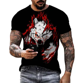 Мужская модная персонализированная футболка с 3D рисунком волка и животных с коротким рукавом, модная одежда в крутом стиле, мужская летняя повседневная