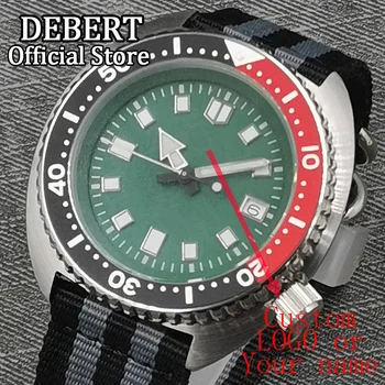 Мужские автоматические механические часы с пользовательским логотипом DEBERT 45 мм, стерильный зеленый циферблат, нейлоновый ремешок, сапфировое стекло, керамический безель, часы