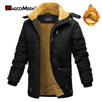 Мужские зимние флисовые куртки MAGCOMSEN с капюшоном, Водоотталкивающие ветрозащитные утепленные парки, теплые лыжные пальто с подогревом