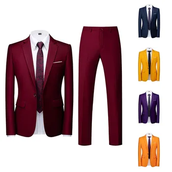 Мужской костюм, приталенный костюм из 2 предметов, деловой пиджак для свадебной вечеринки, топ и брюки